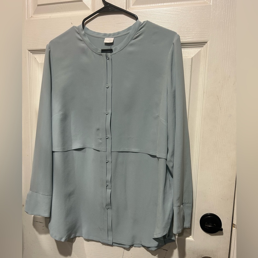 Poetry Light blue silk blouse with button-up front and long sleeves